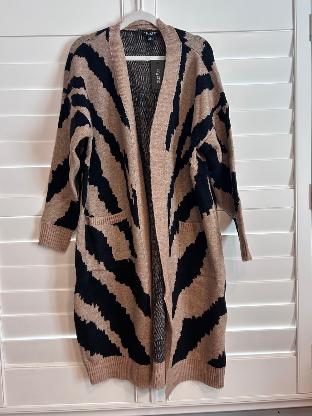 City Chic Earn Your Stripes Cardi in Moss Tan Black Size 18